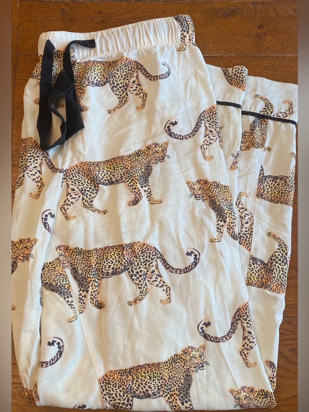 Katie Kime Cheetah Print Pajama Bottom Pants Cream w Black Accents 100% Cotton M